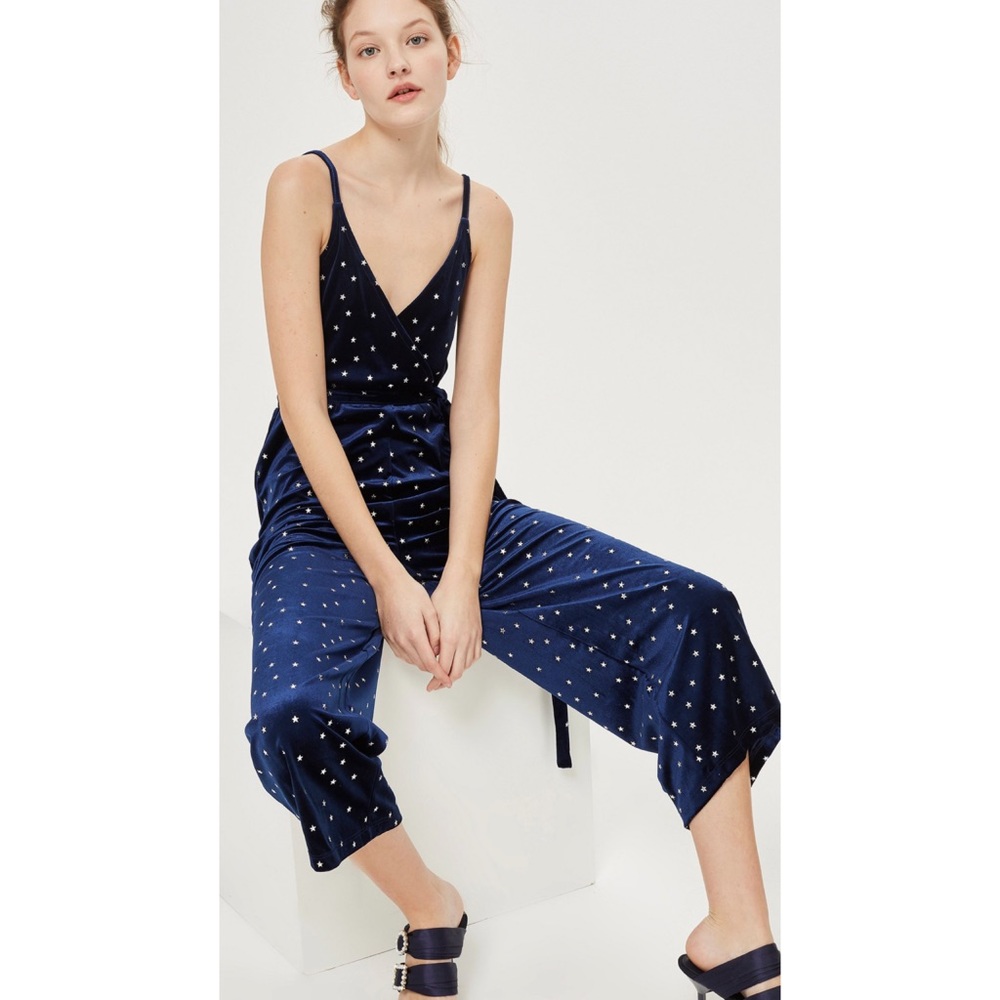 Topshop Star Velvet Wrap Jumpsuit